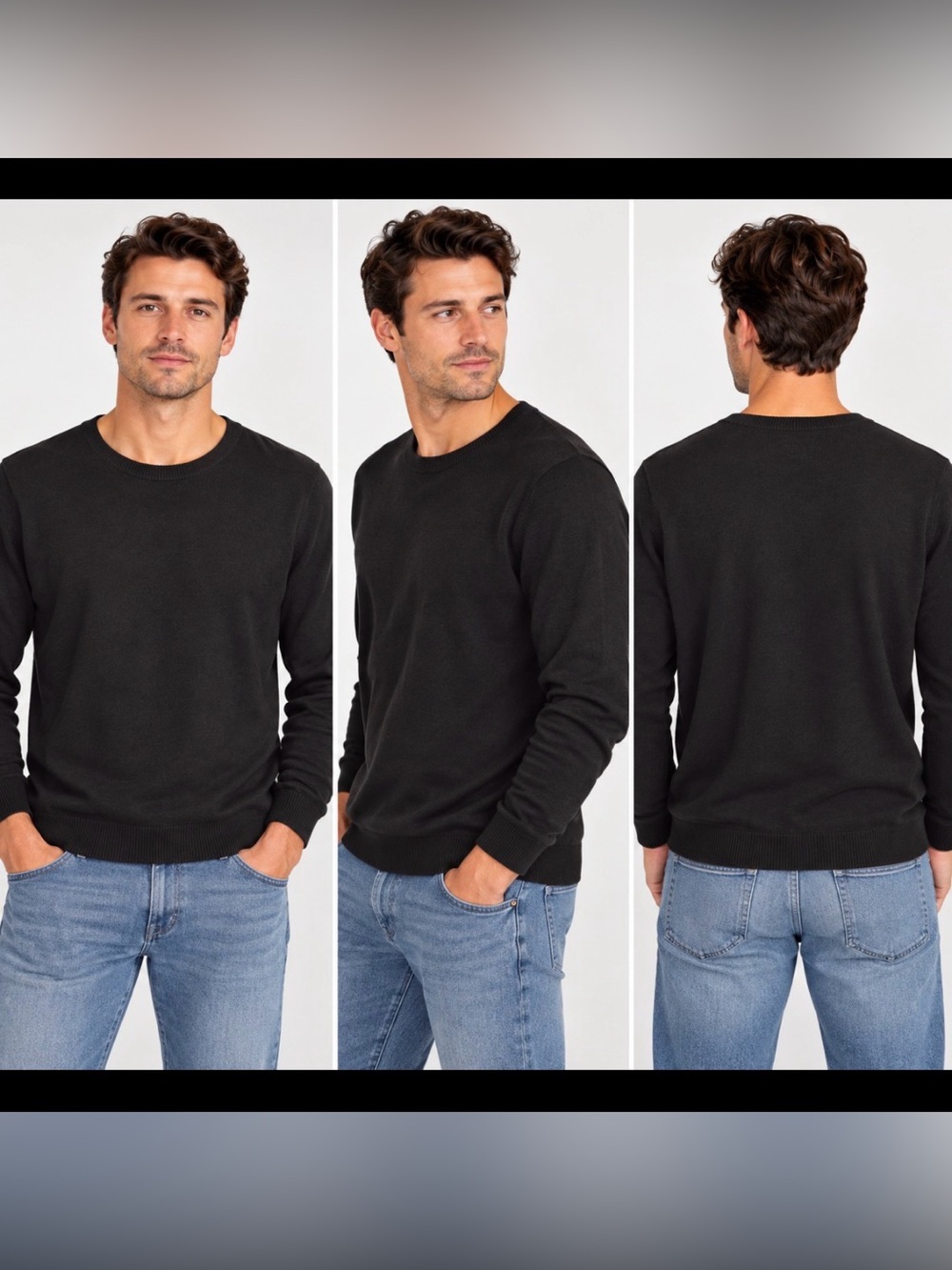 Everlane Men's Black “No Sweat Crewneck Sweater”, Size L